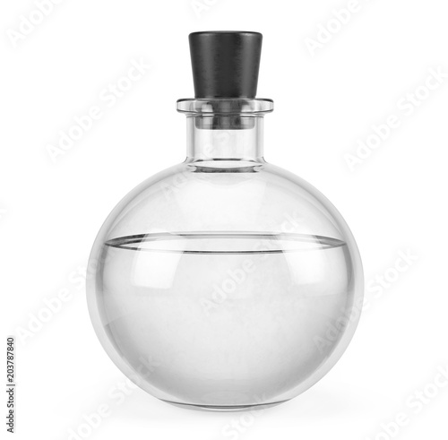 Potion, medicine bottle spherical shape with elixir isolated on white - 3d rendering