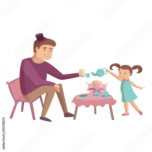 Dad with daughter cartoon illustration