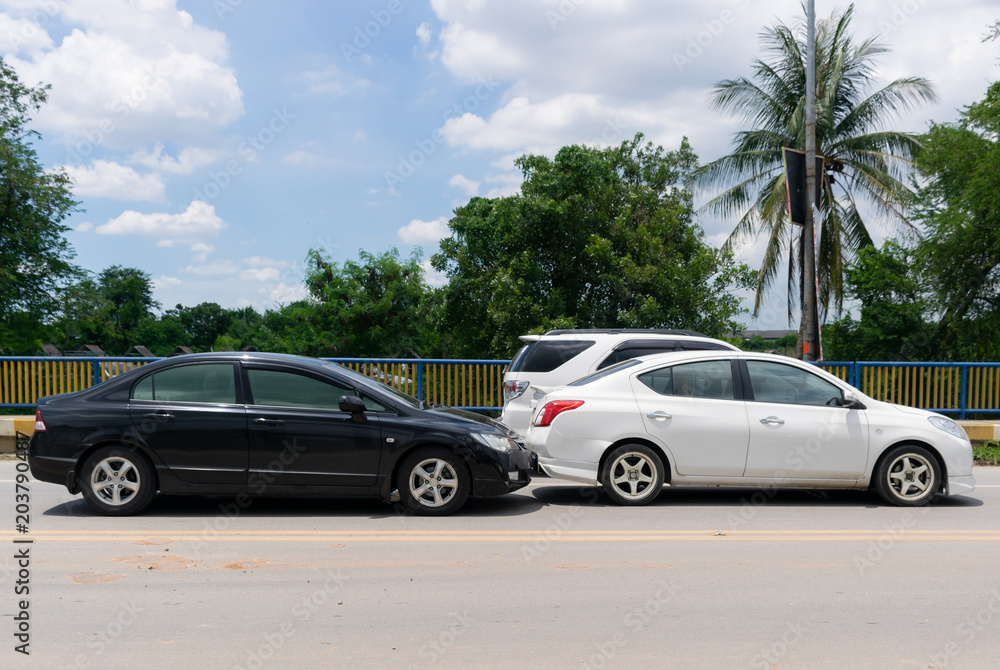Car crash from car accident on the road in wait insurance. Car crash from car accident on the road in wait insurance.