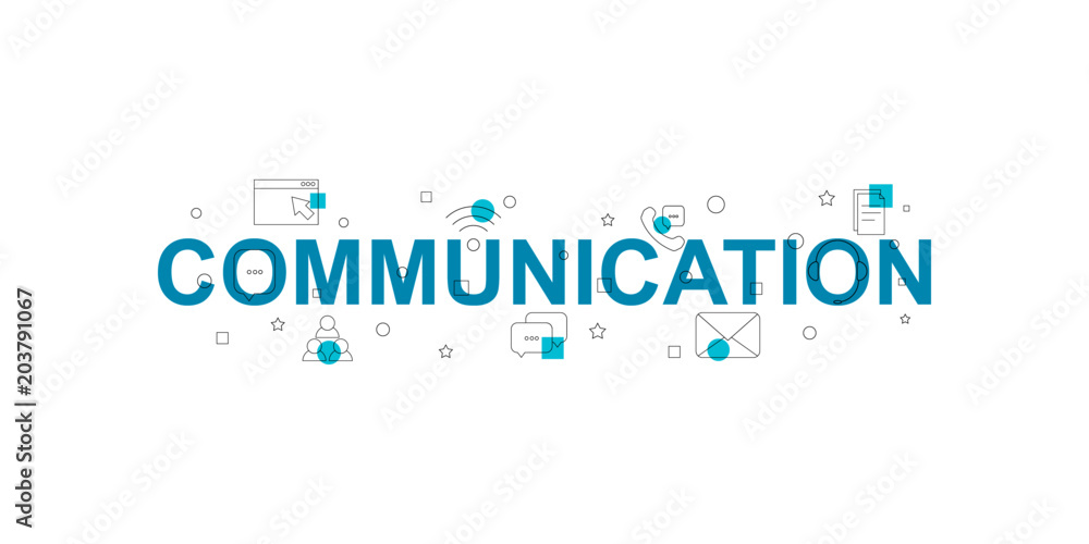 Fototapeta Communication vector banner. Word with line icon. Vector background