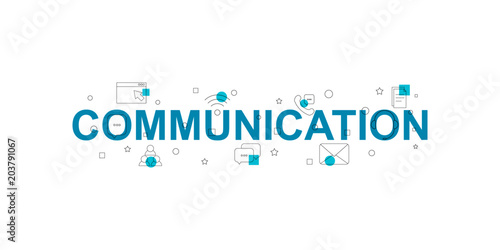 Communication vector banner. Word with line icon. Vector background
