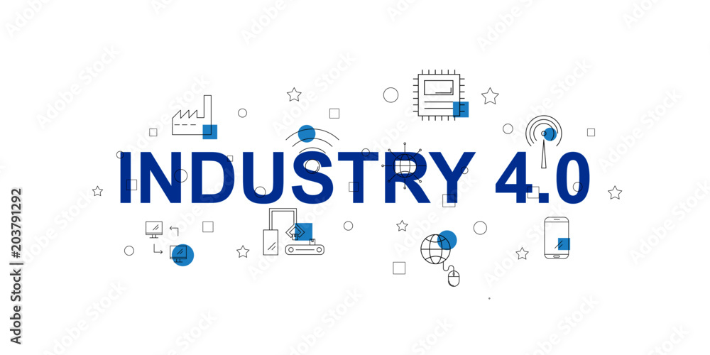 Fototapeta Industry 4.0 vector banner. Word with line icon. Vector background