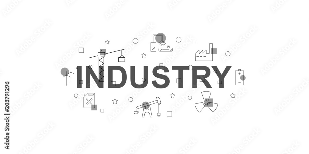 Industry vector banner. Word with line icon. Vector background Industry vector banner. Word with line icon. Vector background
