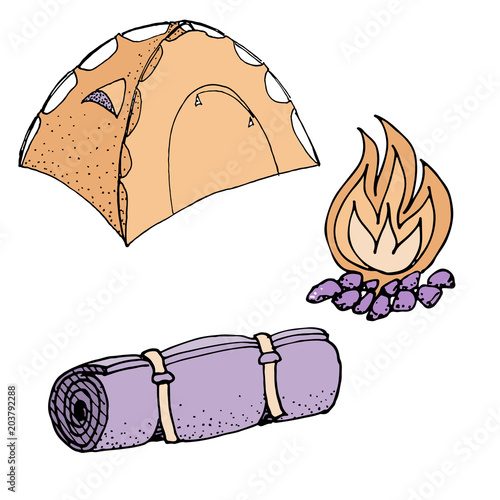 Doodle camping set vector illustration