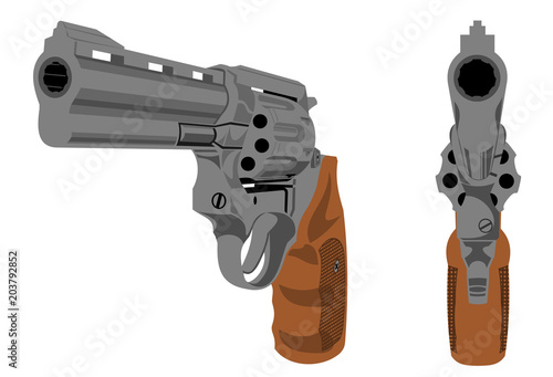 Revolver front view. A realistic image of a four inch revolver.