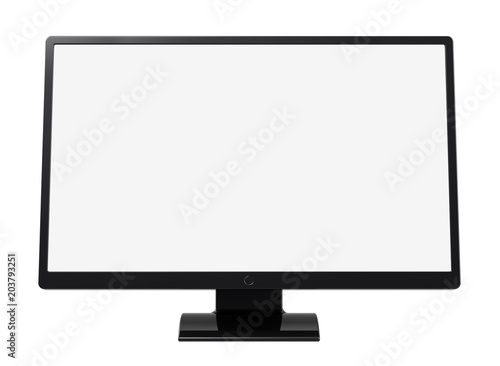 Computer monitor flat screen wide blank desktop LCD TV presentation display black. 3d illustration isolated