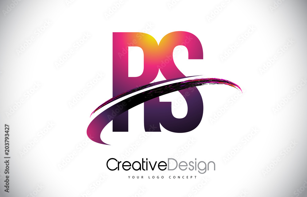 RS R S Purple Letter Logo with Swoosh Design. Creative Magenta Modern Letters Vector Logo. RS R S Purple Letter Logo with Swoosh Design. Creative Magenta Modern Letters Vector Logo.