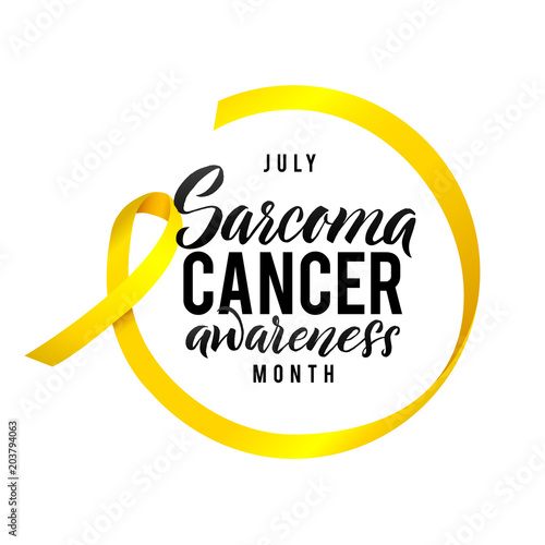 Nector Calligraphy Poster. Yellow Awareness Ribbons of Sarcoma Cancer Vector illustration