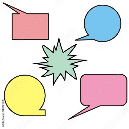 A collection of bubble speech and thought communication. Colorful icons. Vector illustration 