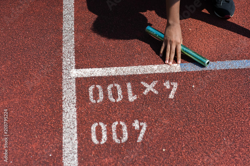 Student prepare to leaving the starting for relay race at school sports day. School sports day concept.