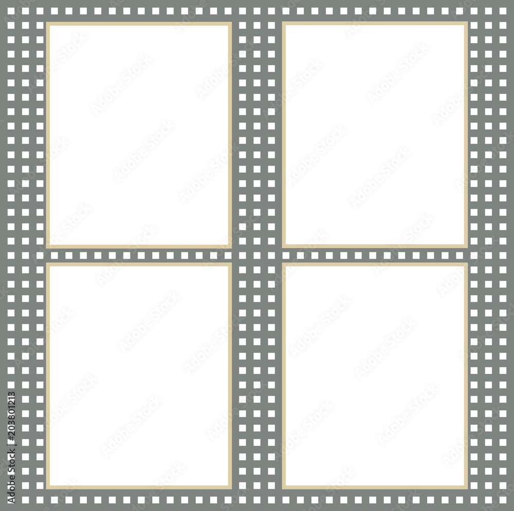 Fototapeta premium Four white paper sheets with blank space for text on grid background.