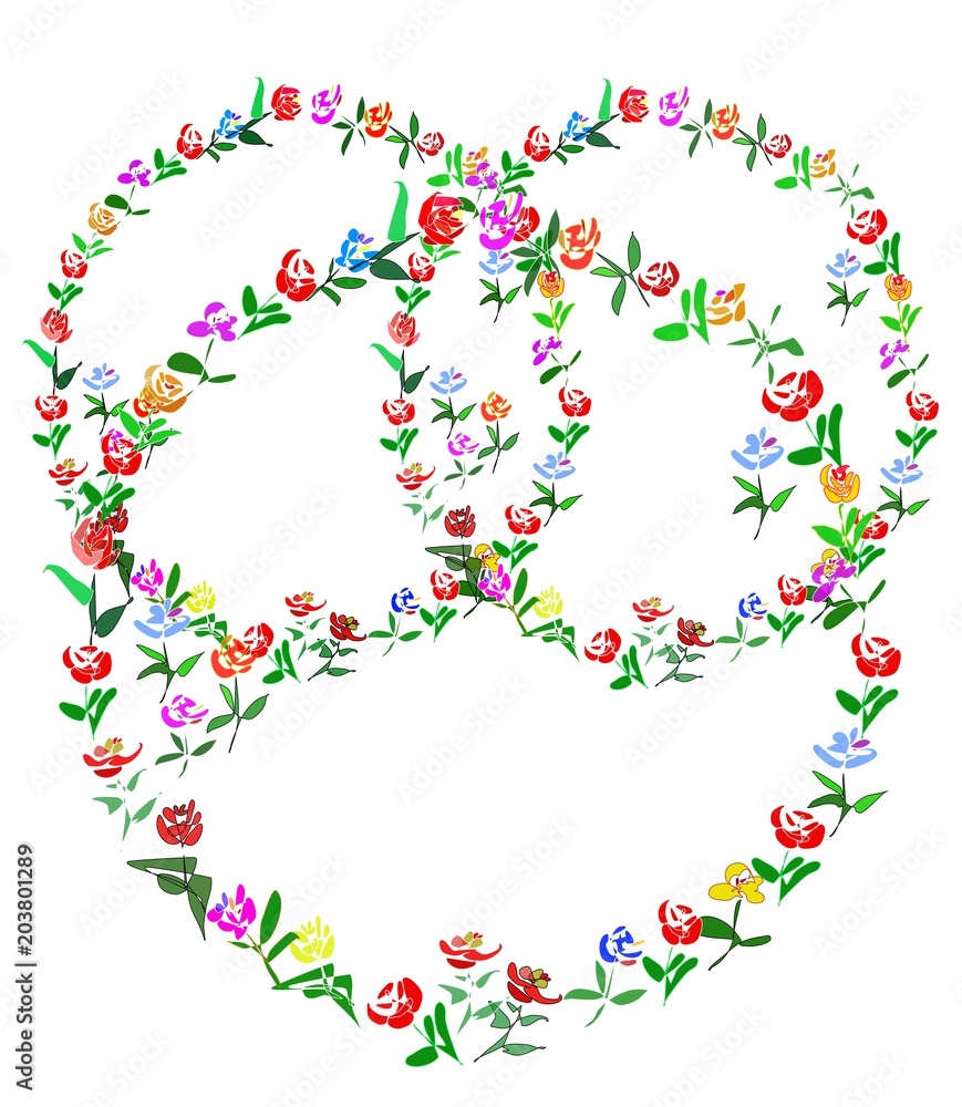 handdrawn colorful wreath with flowers for invitation, weddings,  marriage, birthday cards.  