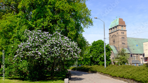 Szczecin. Springtime view of the church in the city center