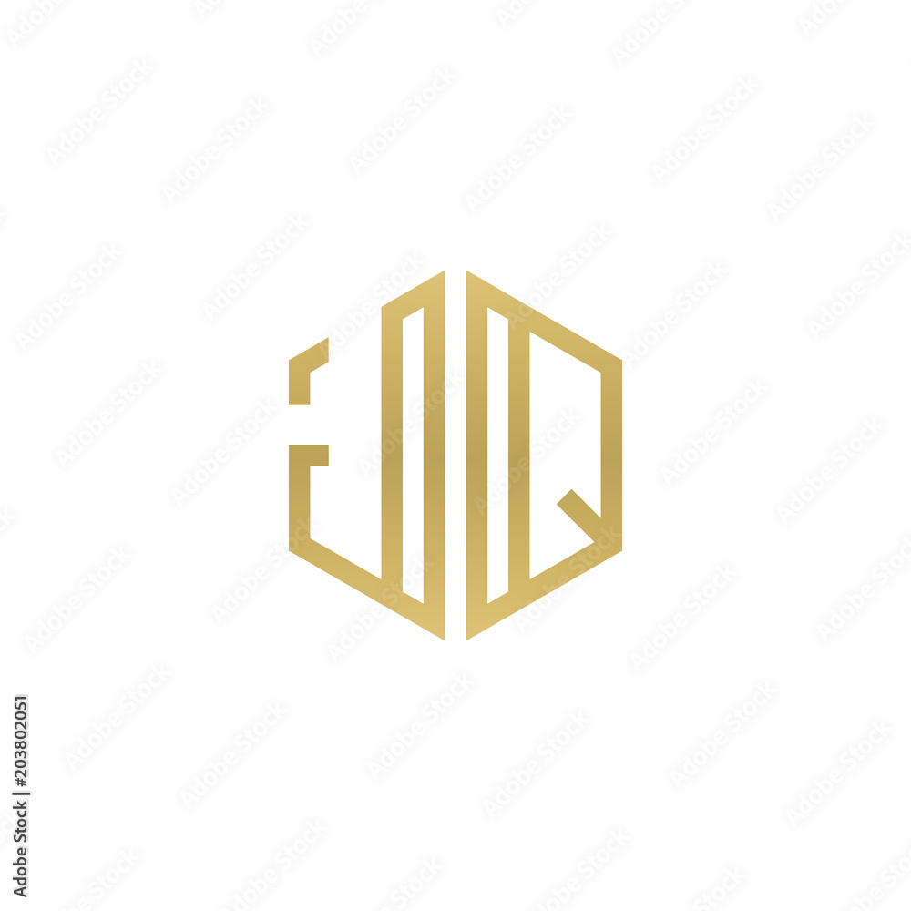Initial letter JQ, minimalist line art hexagon shape logo, gold color Initial letter JQ, minimalist line art hexagon shape logo, gold color
