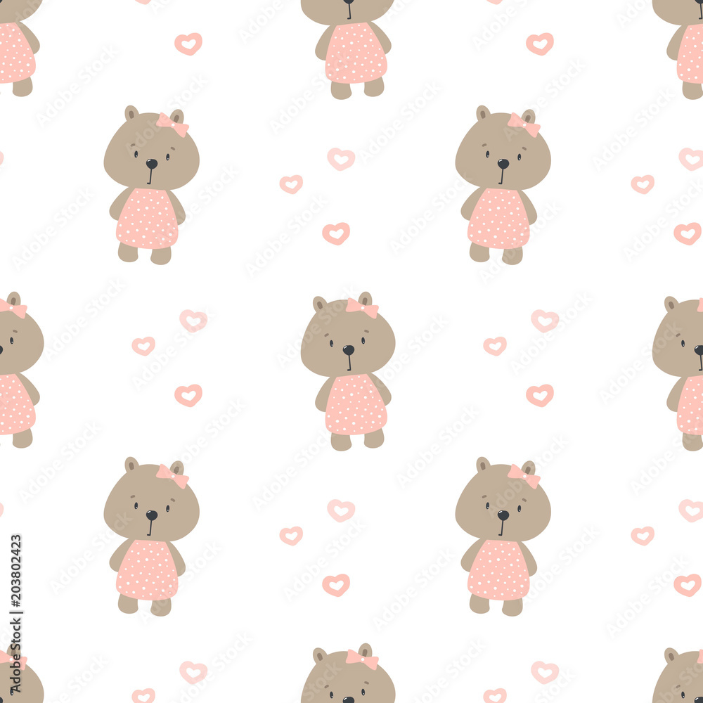 Seamless pattern with cute bear. Vector print for child.