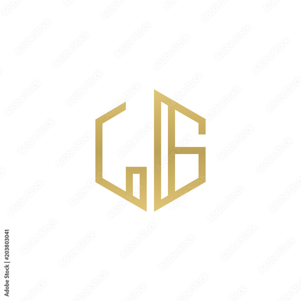 Initial letter LG, minimalist line art hexagon shape logo, gold color Initial letter LG, minimalist line art hexagon shape logo, gold color