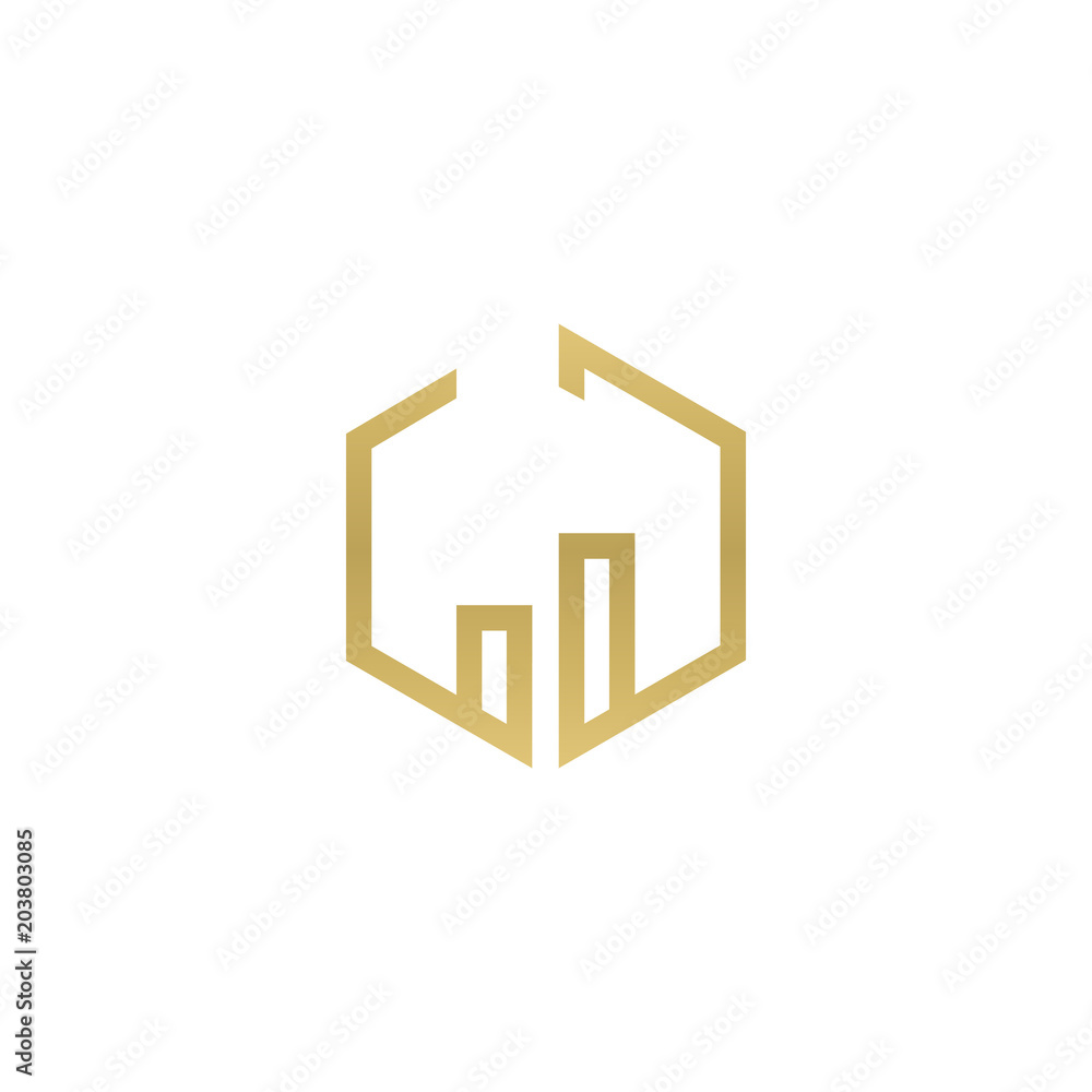 Initial letter LJ, minimalist line art hexagon shape logo, gold color Initial letter LJ, minimalist line art hexagon shape logo, gold color