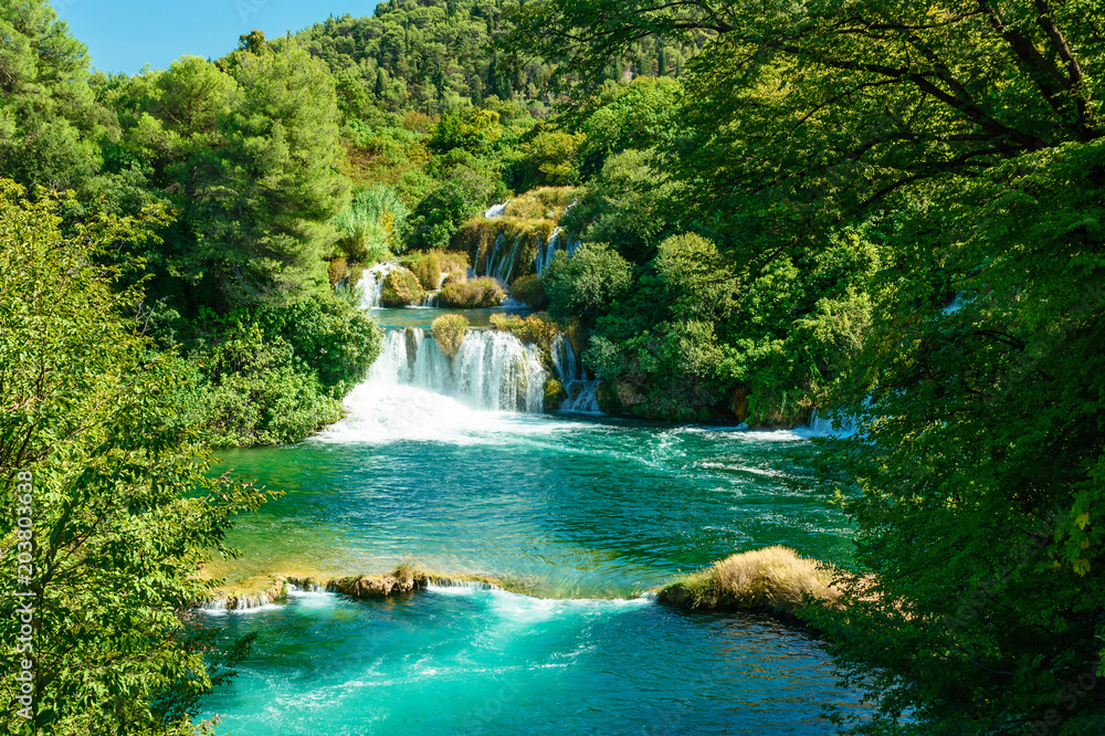 beautiful waterfall in Krka, National Park in Croatia