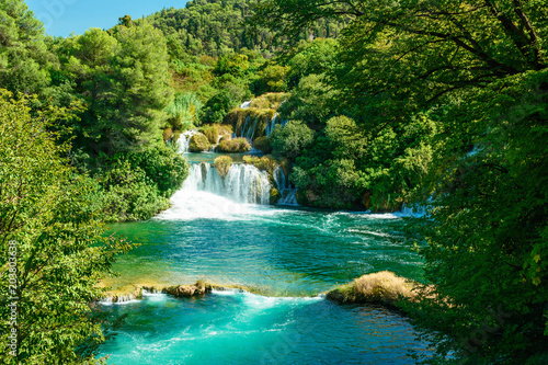 beautiful waterfall in Krka  National Park in Croatia