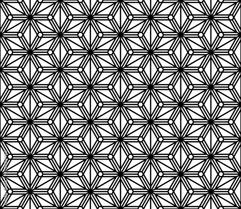 Seamless geometric pattern in style Kumiko.Black and white silhouette lines with a thin thickness. Seamless geometric pattern in style Kumiko.Black and white silhouette lines with a thin thickness.