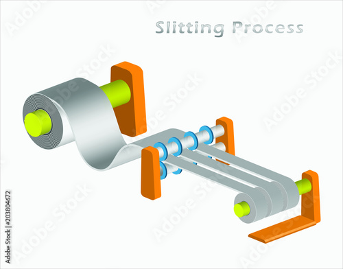 Illustration show for Rolled Steel Slitting machine in manufacturing process factory industrial, vector 3D