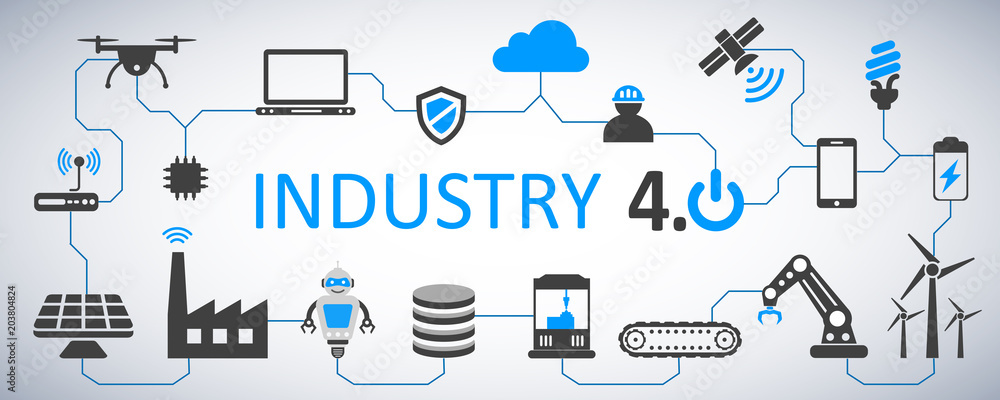 Industry 4.0 infographic factory of the future – stock vector - obrazy, fototapety, plakaty 