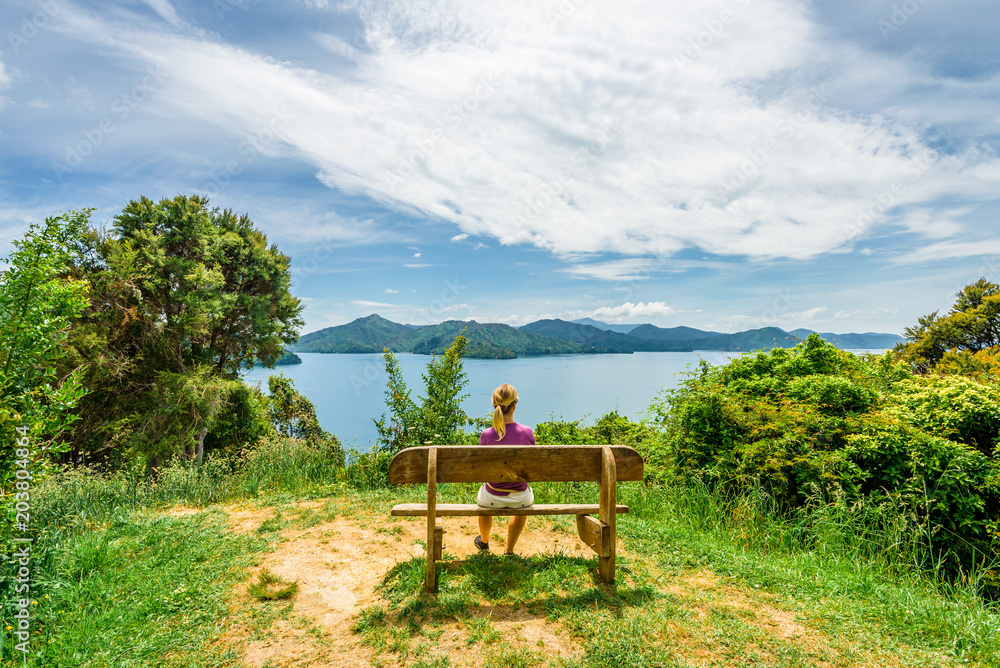 Queen Charlotte Sounds, Pelorus, Marlborough, New Zealand: Amazing lake view countryside charming landscape on south island with blue water bay and green grass mountain range between Picton and Nelson Queen Charlotte Sounds, Pelorus, Marlborough, New Zealand: Amazing lake view countryside charming landscape on south island with blue water bay and green grass mountain range between Picton and Nelson