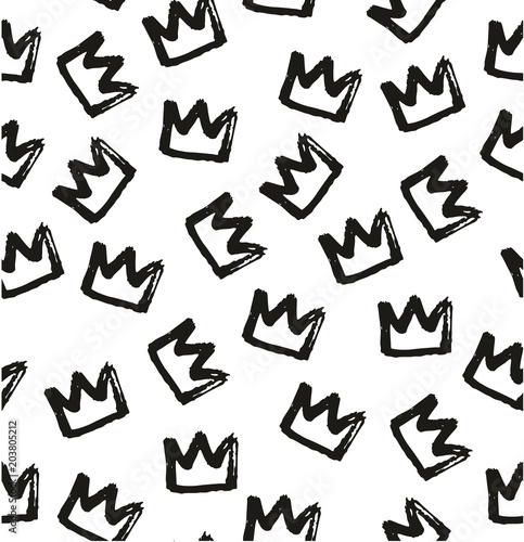 Pen Crown Seamless Pattern & Background Freehand Set 04