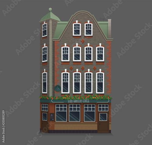 Illustration of a townhouse. Flat art style. Housing, real estate market, architecture design, property investment concept banner. Isolated on grey