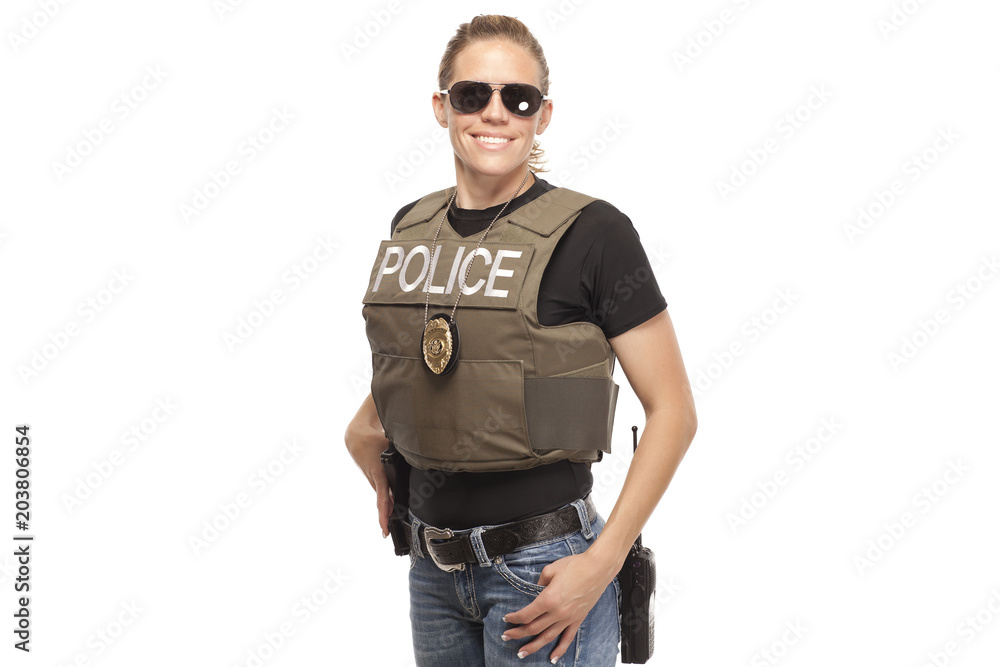 Female police officer with sunglasses Female police officer with sunglasses