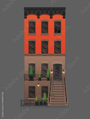 Illustration of a townhouse. Flat art style. Housing, real estate market, architecture design, property investment concept banner.