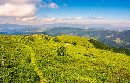tourist footpath through mountain ridge. beautiful summer landscape under the gorgeous blue sky with some clouds