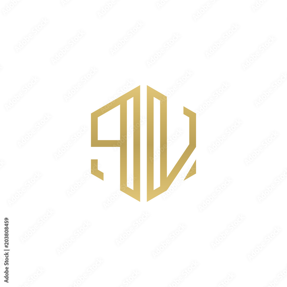 Initial letter PV, minimalist line art hexagon shape logo, gold color Initial letter PV, minimalist line art hexagon shape logo, gold color