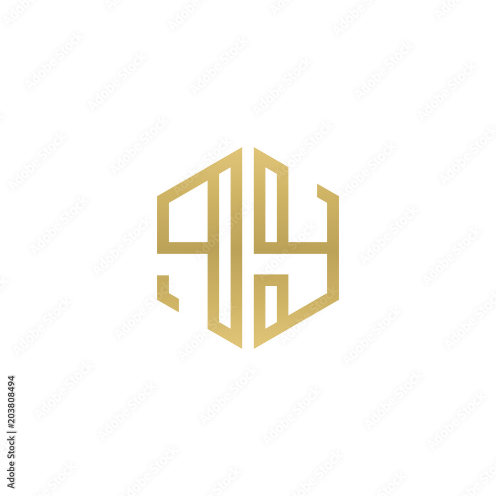 Initial letter PY, minimalist line art hexagon shape logo, gold color Initial letter PY, minimalist line art hexagon shape logo, gold color