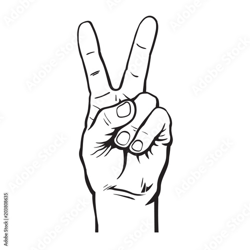 Fototapeta Hand with two fingers up