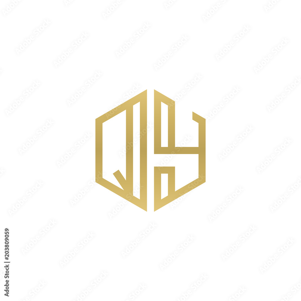 Initial letter QY, minimalist line art hexagon shape logo, gold color Initial letter QY, minimalist line art hexagon shape logo, gold color