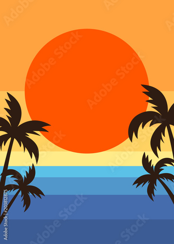 Retro style summer beach sunset poster