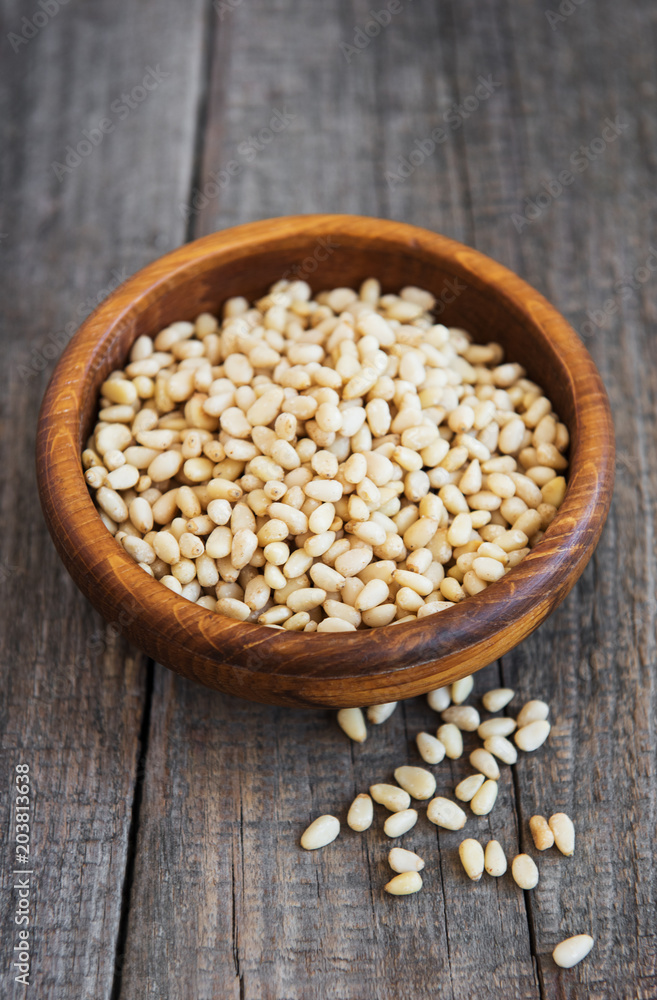 Pine nuts on a table Pine nuts on a table
