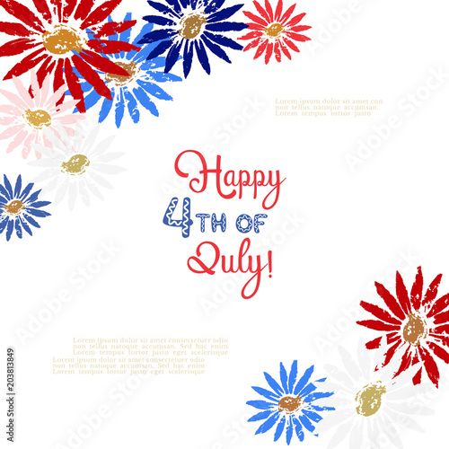 Happy American holiday poster. Colors of USA flag. Colorful design idea on July 4th greeting card, party celebration background. America Independence Day sale decorative banner. Vector illustration