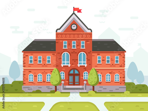 College campus for students or university building. Student house entrance vector illustration
