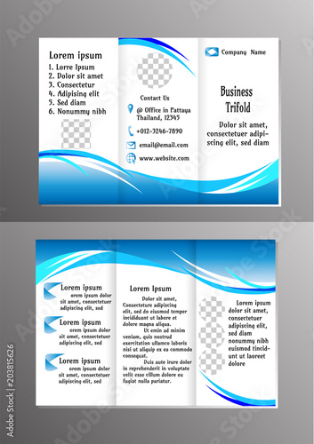 Business trifold template, Brochure theme, Report background blue wave 005