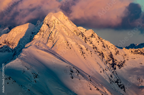 Beautiful winter sunset in Tatra mountains, Swinica mountain, Poland Slovakia