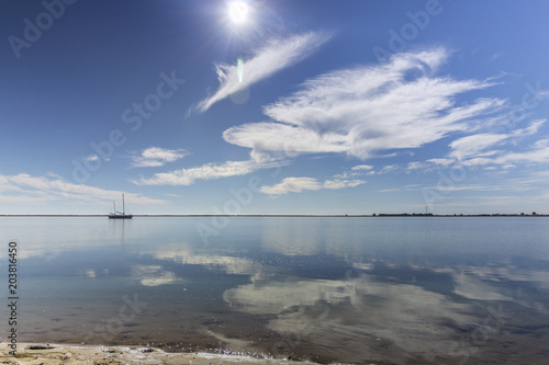 Ria Formosa wetlands natural park seascape, in Cavacos beach. Algarve.
