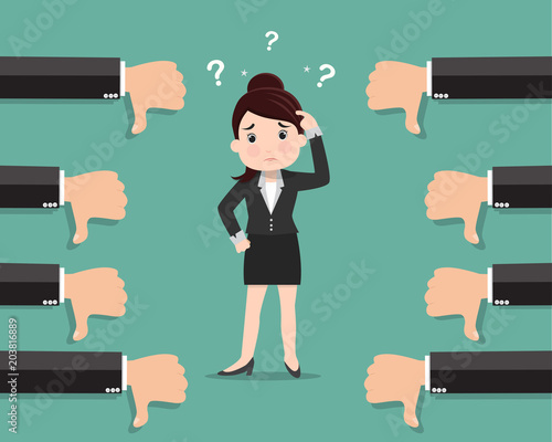 Business woman unlike thumbs down - vector illustration