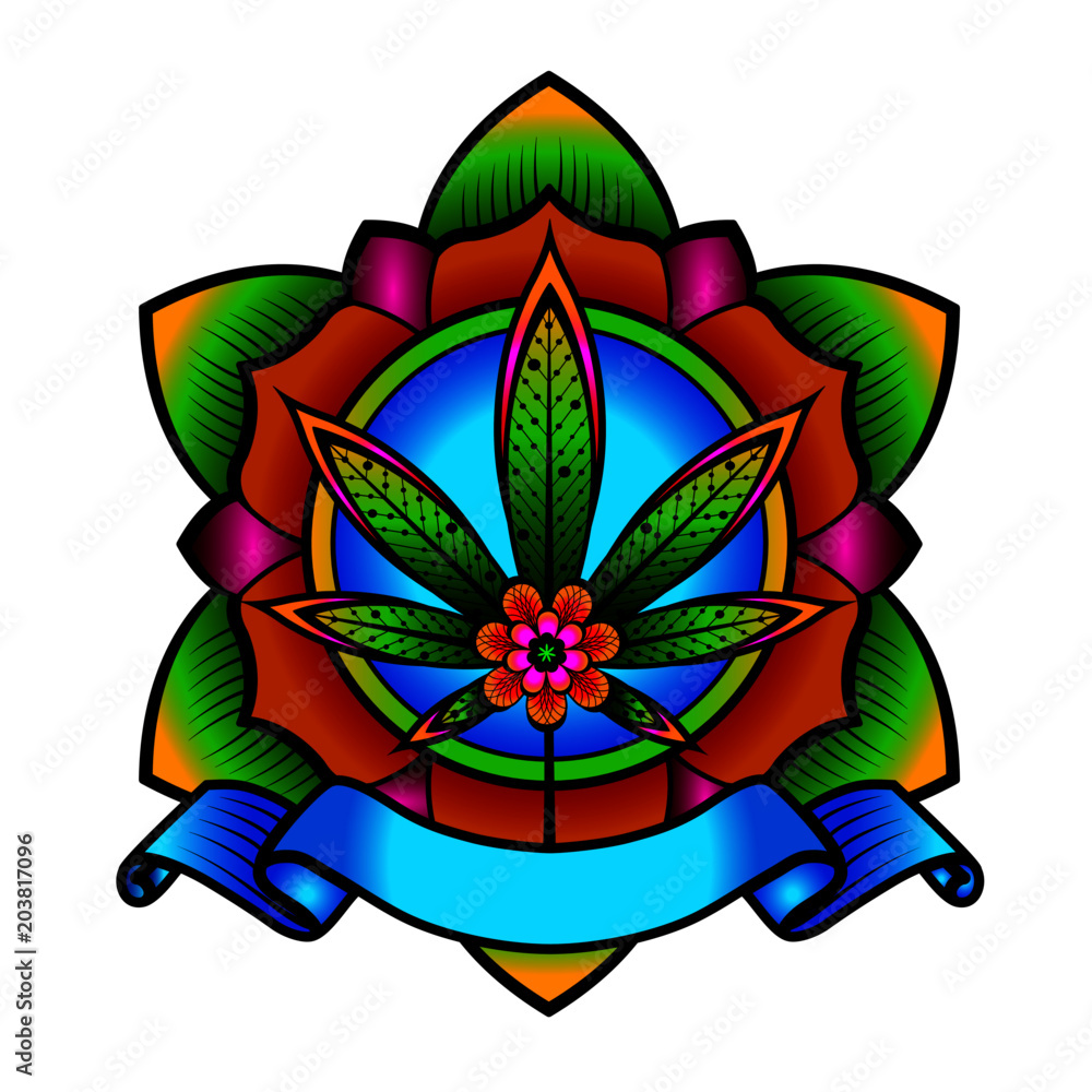 Lotus Flower Cannabis Leaf Tattoo Stock Vector | Adobe Stock