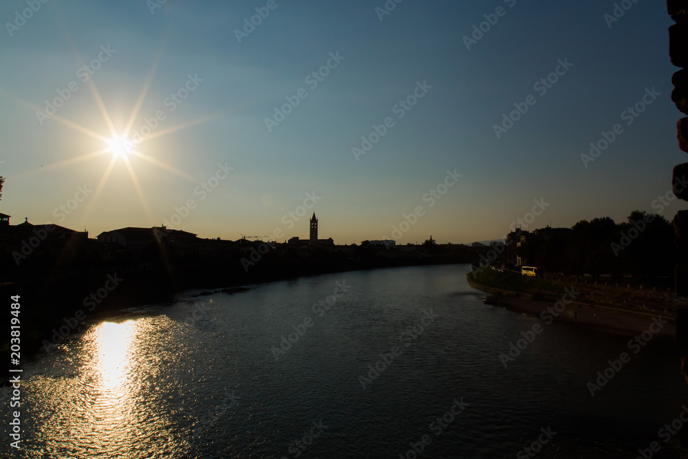 Verona River silhouette, Italy 