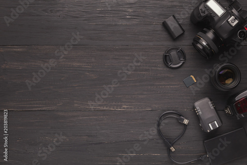 Diverse personal equipment for photographer