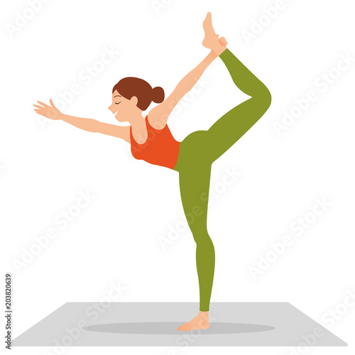 side view of slim woman standing in yoga pose isolated on white background