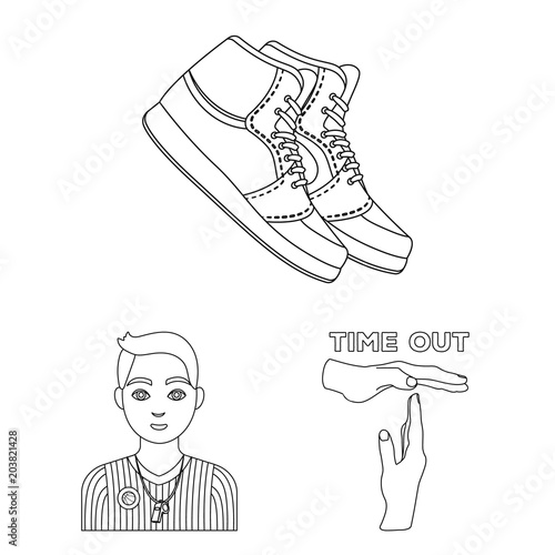 Basketball and attributes outline icons in set collection for design.Basketball player and equipment vector symbol stock web illustration.