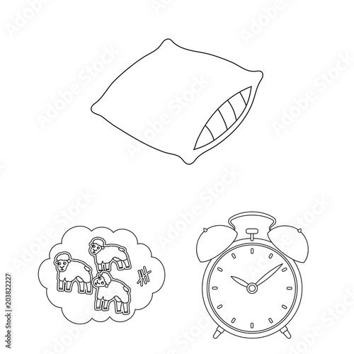 Rest and sleep outline icons in set collection for design. Accessories and comfort vector symbol stock web illustration.